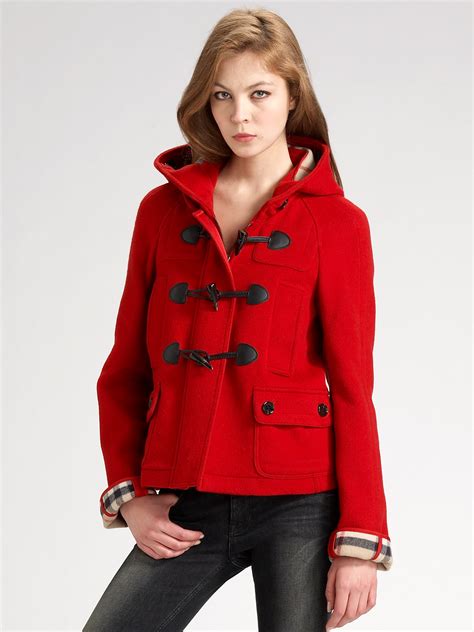 burberry red duffle jacket|burberry duffle coat for women.